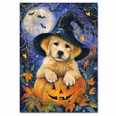Golden Retriever Halloween Puppy Canvas Wall Art Cute Dog Lover Gift for Family Living Room or Seasonal Home Décor on Ready to Hang 1.5" Thick Canvas Wrap, Floating Framed Canvas, Flat Rolled Canvas